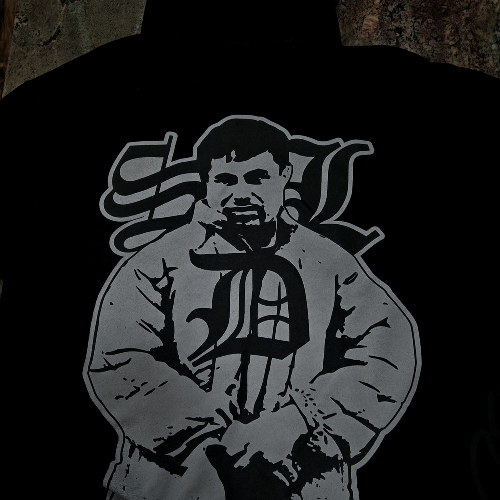 Black Hoodie with Large Silver Graphic Lettering